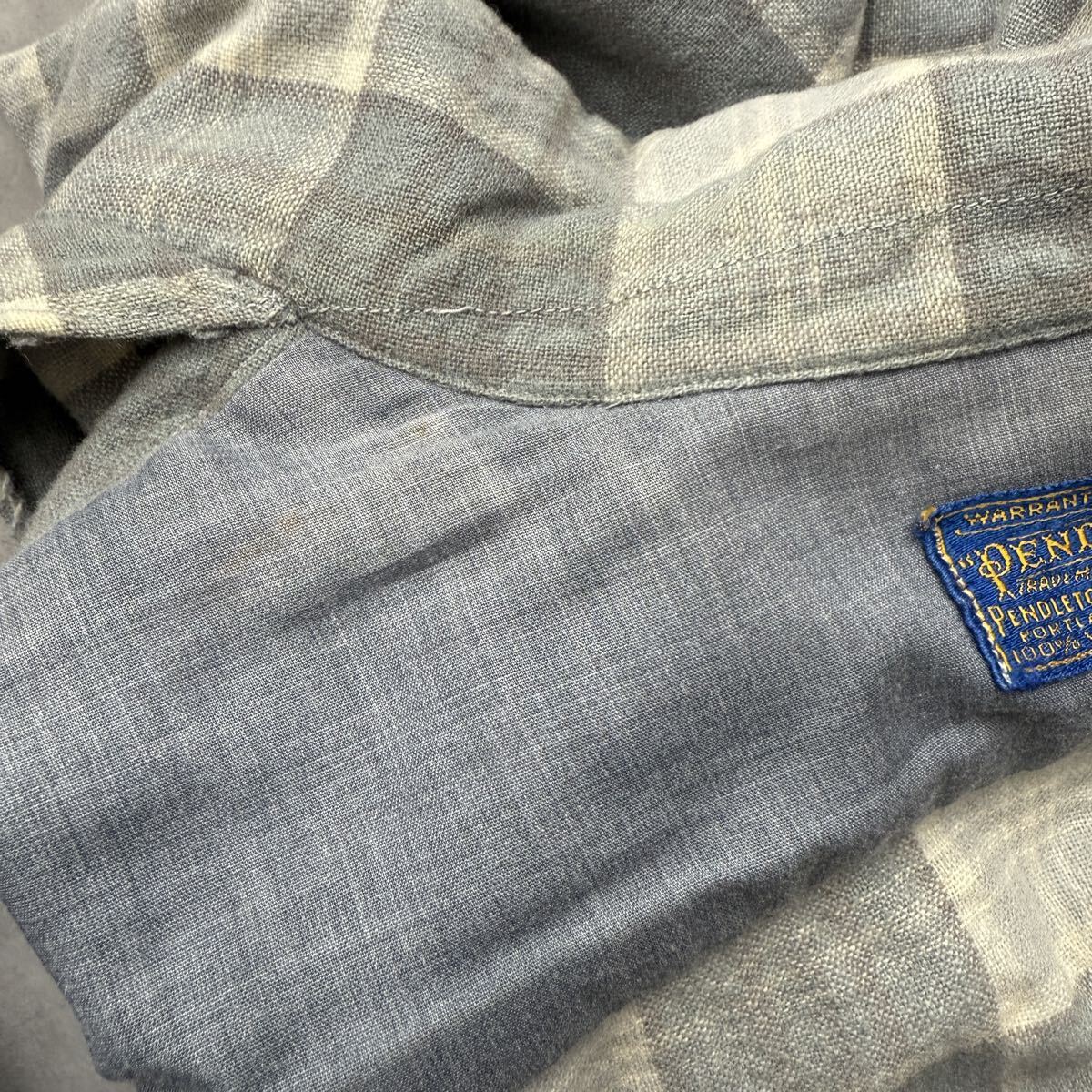 Pendleton ペンドルトン ボードシャツ シャツ Lサイズ USA製 グレー チェック ビンテージ オープンカラー オンブレ ウール 長袖 50s 60s_画像5