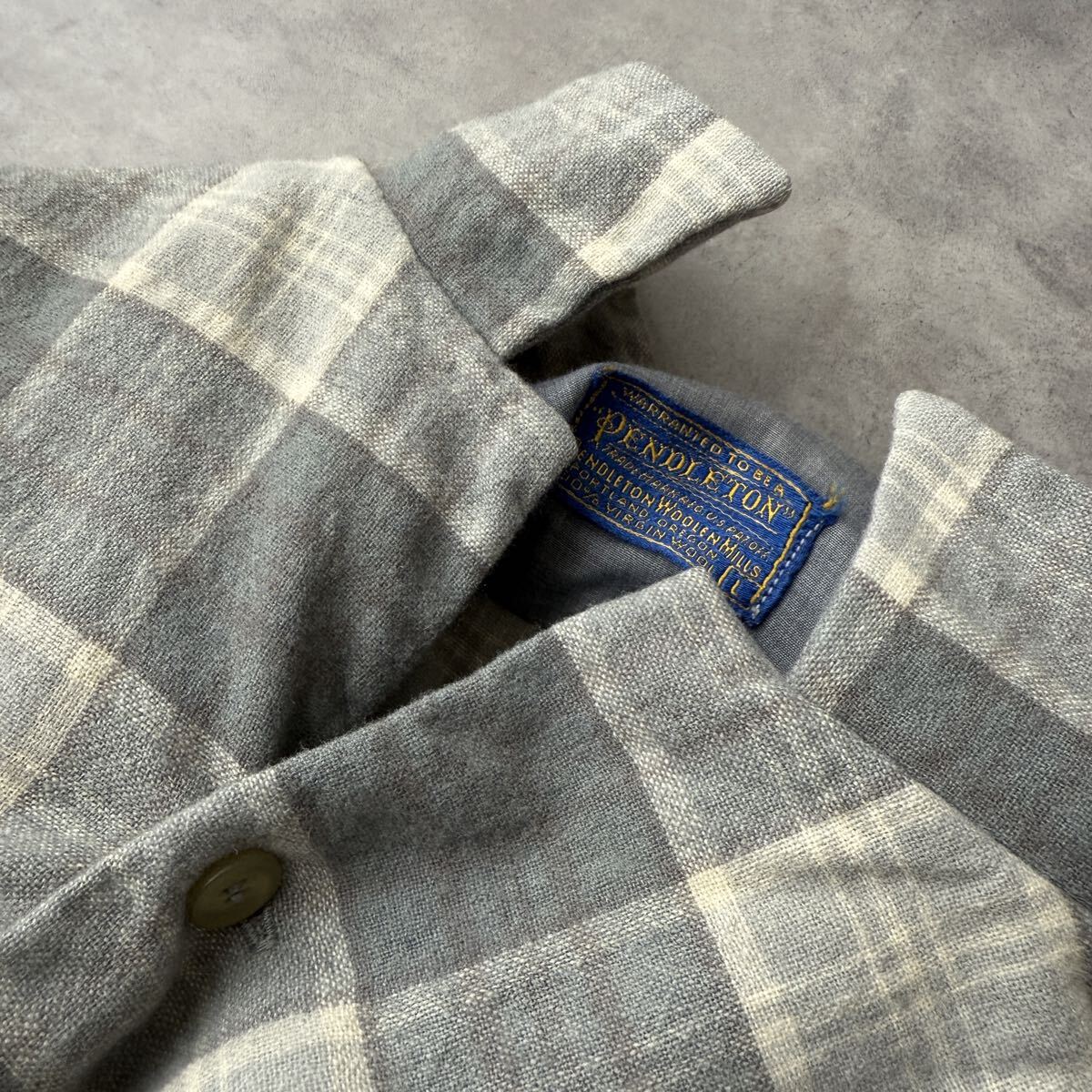 Pendleton ペンドルトン ボードシャツ シャツ Lサイズ USA製 グレー チェック ビンテージ オープンカラー オンブレ ウール 長袖 50s 60s_画像7