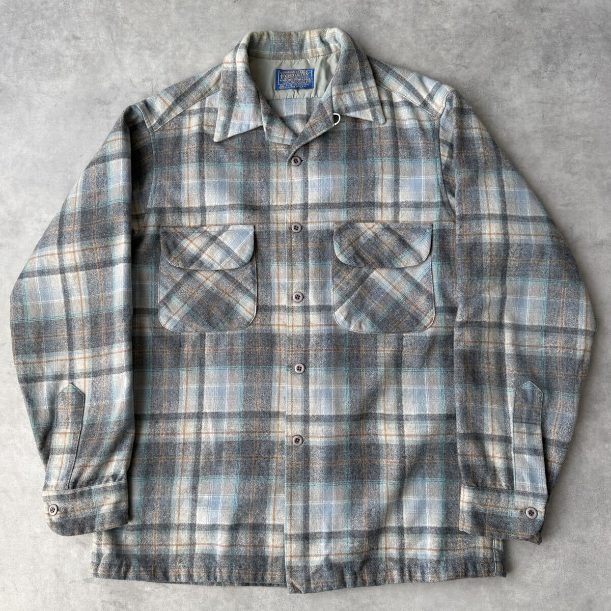 70s PENDLETON ペンドルトン ボードシャツ Mサイズ ウール 長袖 ビンテージ チェック USA製 オープンカラーシャツ オンブレ _画像2