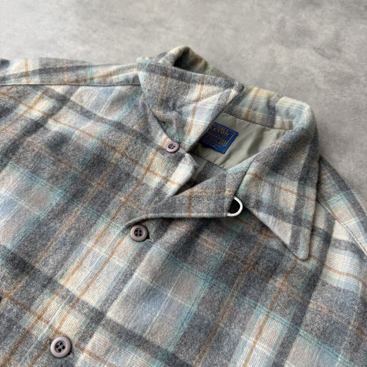 70s PENDLETON ペンドルトン ボードシャツ Mサイズ ウール 長袖 ビンテージ チェック USA製 オープンカラーシャツ オンブレ _画像6