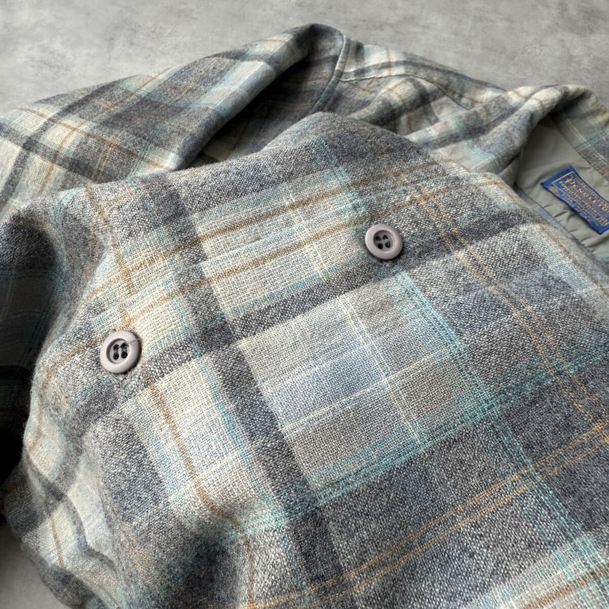 70s PENDLETON ペンドルトン ボードシャツ Mサイズ ウール 長袖 ビンテージ チェック USA製 オープンカラーシャツ オンブレ _画像7