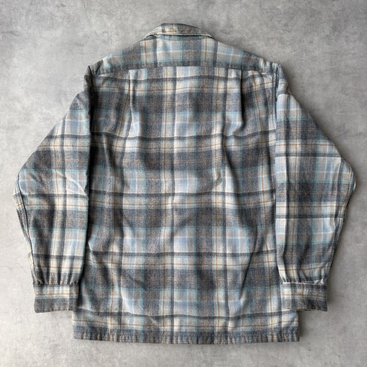 70s PENDLETON ペンドルトン ボードシャツ Mサイズ ウール 長袖 ビンテージ チェック USA製 オープンカラーシャツ オンブレ _画像9