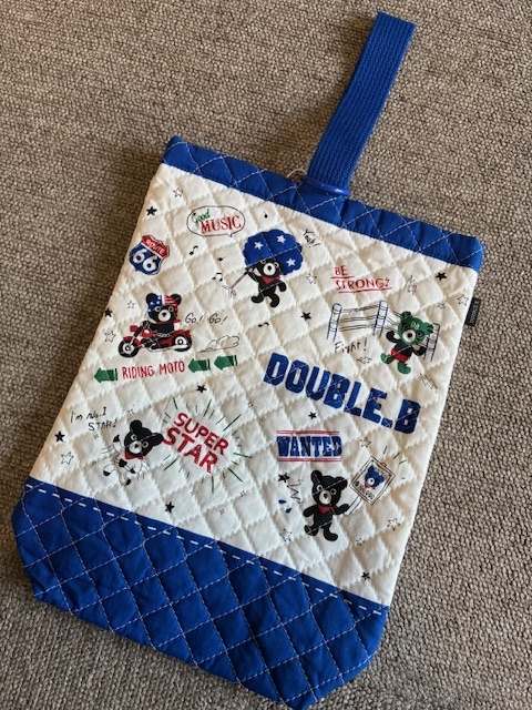 ★送料\185新品ミキハウスダブルBキルティングシューズケース★青_画像1