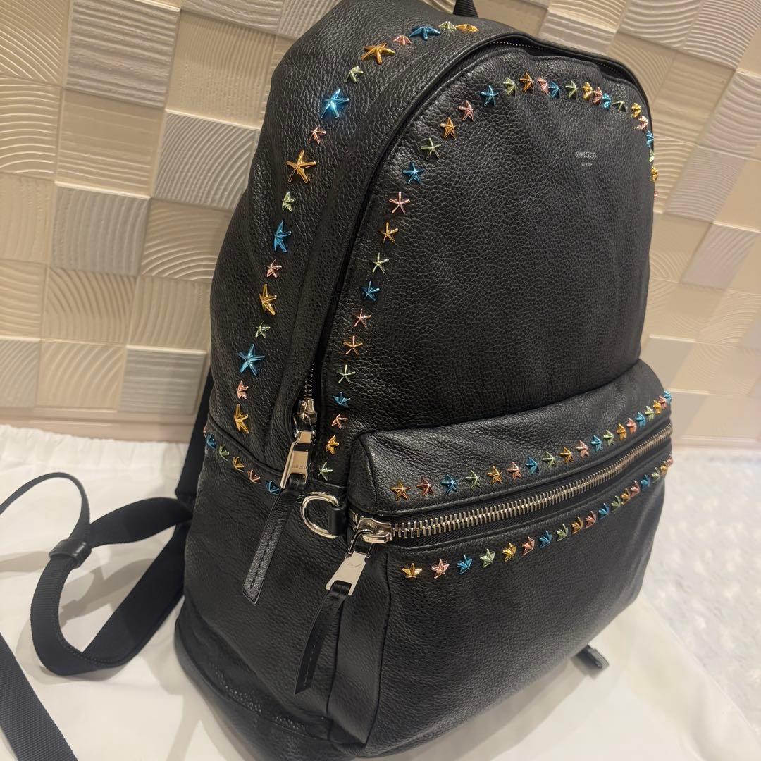 【未使用級/超レア】ジミーチュウ　リュック　スタースタッズ　レザー 黒　大容量_画像4