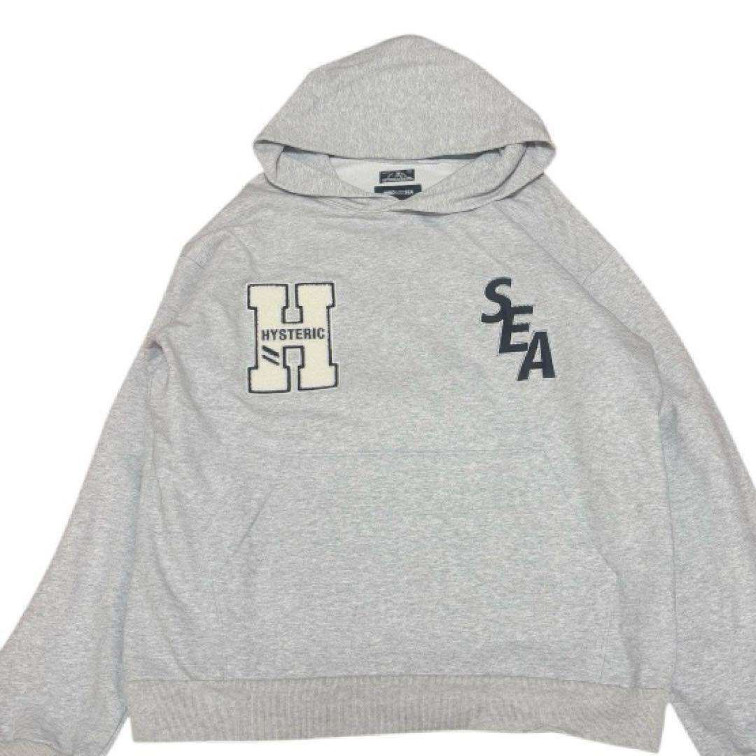 【コムドットやまとさん着用】ヒステリックグラマー×ウィンダンシー　コラボ商品　アーチロゴ　両面ロゴ パーカー　フーディ　グレー_画像2