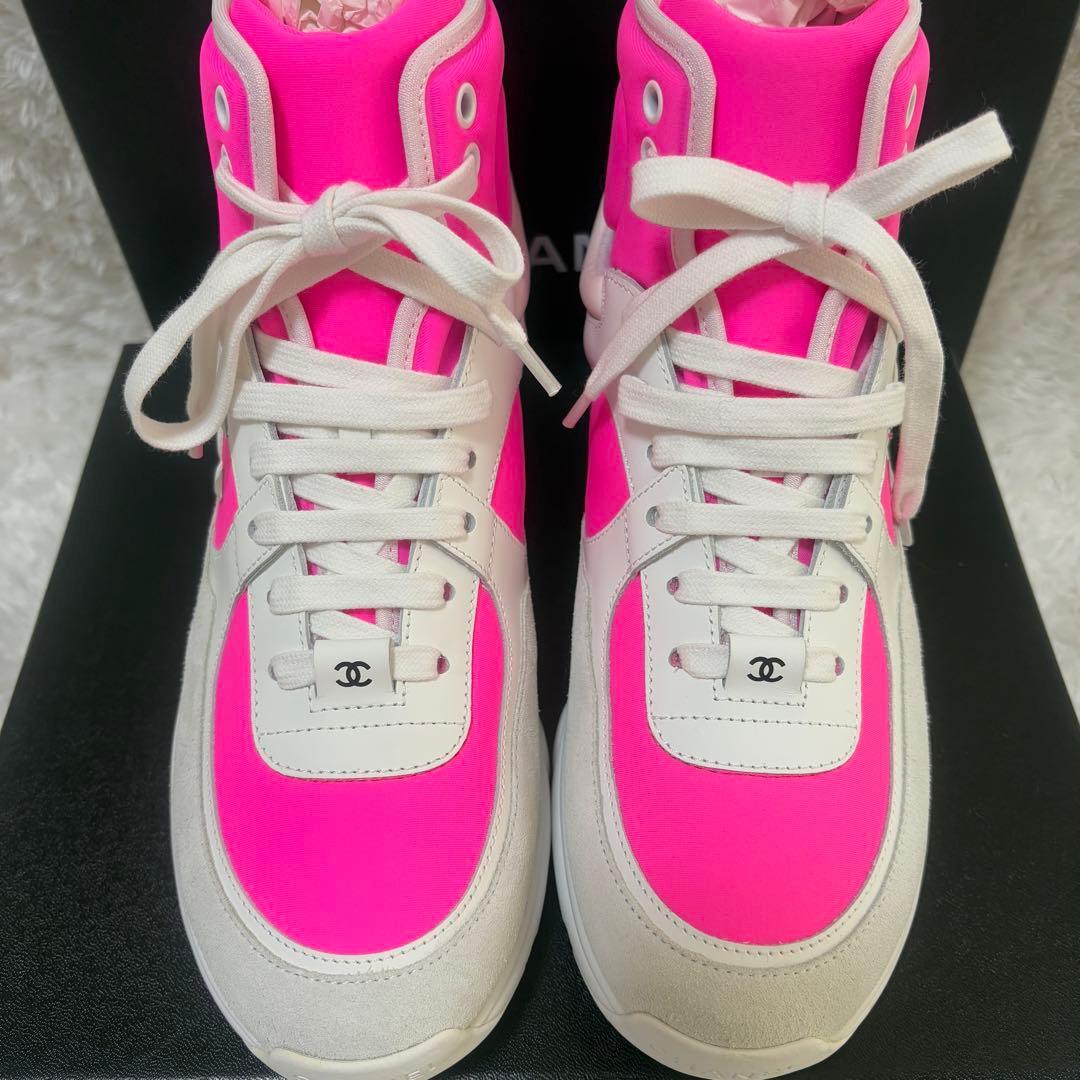 【極美品】 シャネル　ネオンピンク　ココマーク　ハイカットスニーカー　３８_画像5