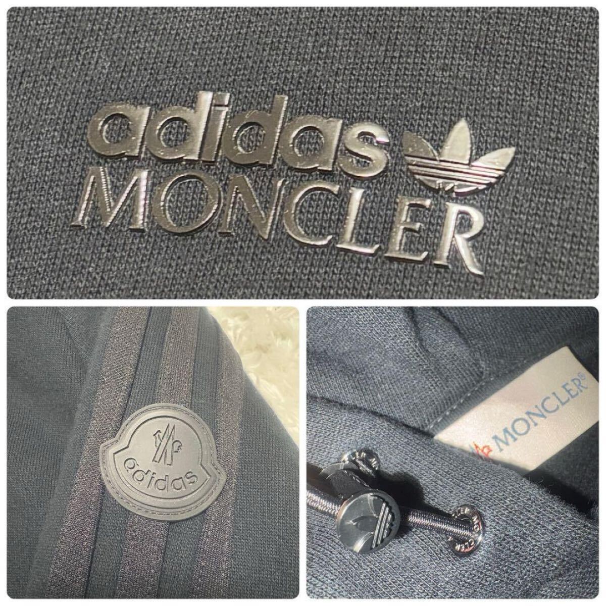 【極美品☆希少コラボ】23年 モンクレール adidas ラバーロゴ ダウン切替えパーカー フーディ ロゴワッペン メンズ_画像8
