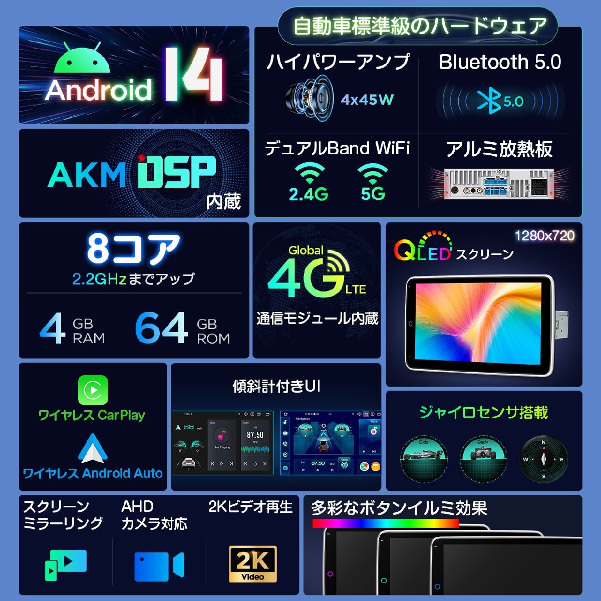 DX121LGS◆ XTRONS 10インチ 1din カーナビ Android14 ジャイロセンサー搭載 カーオーディオ iPhone Carplay ミラーリング 4G通信対応_画像2
