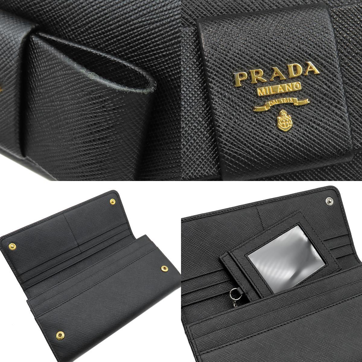  Prada длинный кошелек лента заслонка бумажник кожа черный чёрный SAFFIANO FIOCCO 1MH132