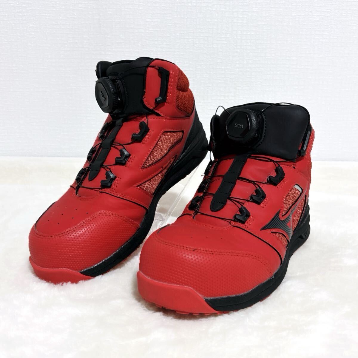 安全靴 ミズノ ハイカット メンズ シューズ MIZUNO オールマイティ LSII 73M BOA F1GA2203 レッド × ブラック ワーキングシューズ 3E 25cm_画像1