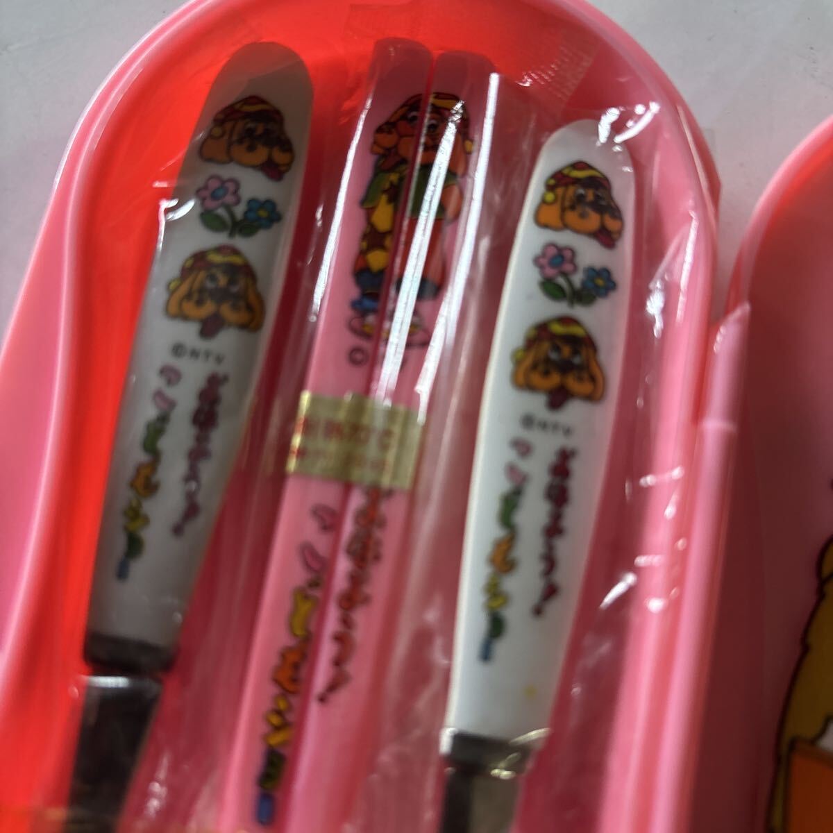 当時物 お箸セット おはよう!こどもショー 新品 下町文房具屋さん閉店処分 トリオセット スプーン フォーク 箸_画像3