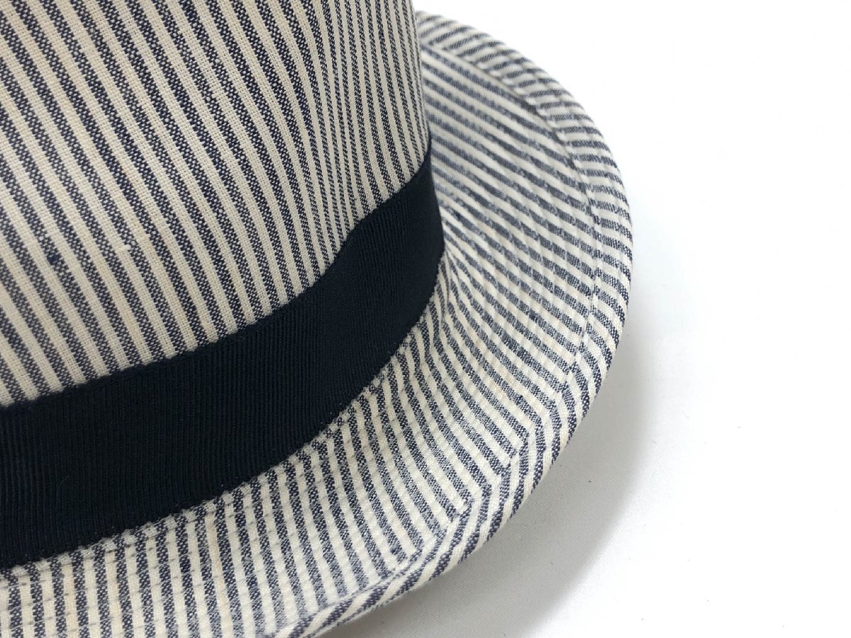 超美品【Borsalino ボルサリーノ】 中折れ ストライプ柄 リネンハット (メンズ) size57cm オフホワイト×ネイビー イタリア製 ◇33LE3999_画像5