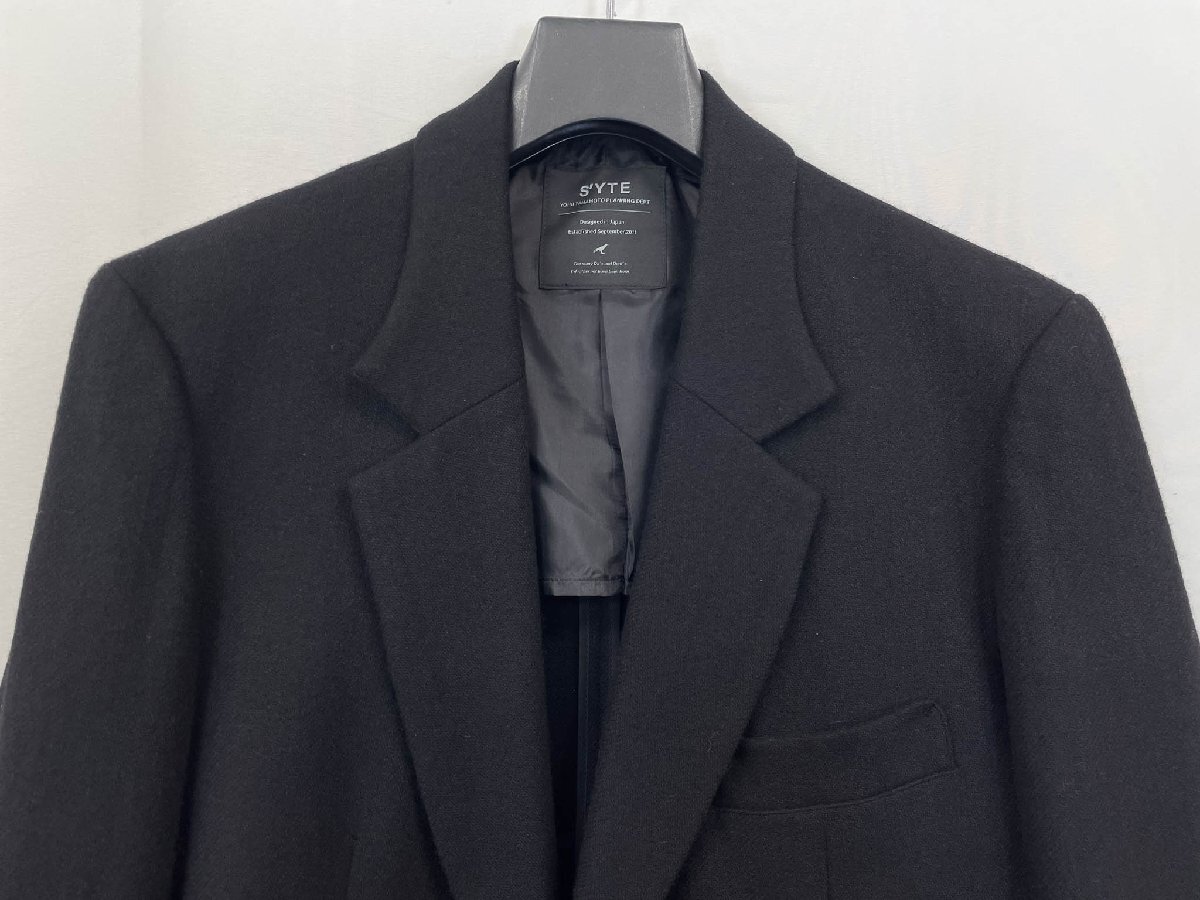 超美品【サイト ヨウジヤマモト】UV-J06-821 Thorny Jaquard Gusseted Hem Long Jacket 切替 チェスタコート (メンズ) 3 黒系 ◇17MW4217◇_画像2