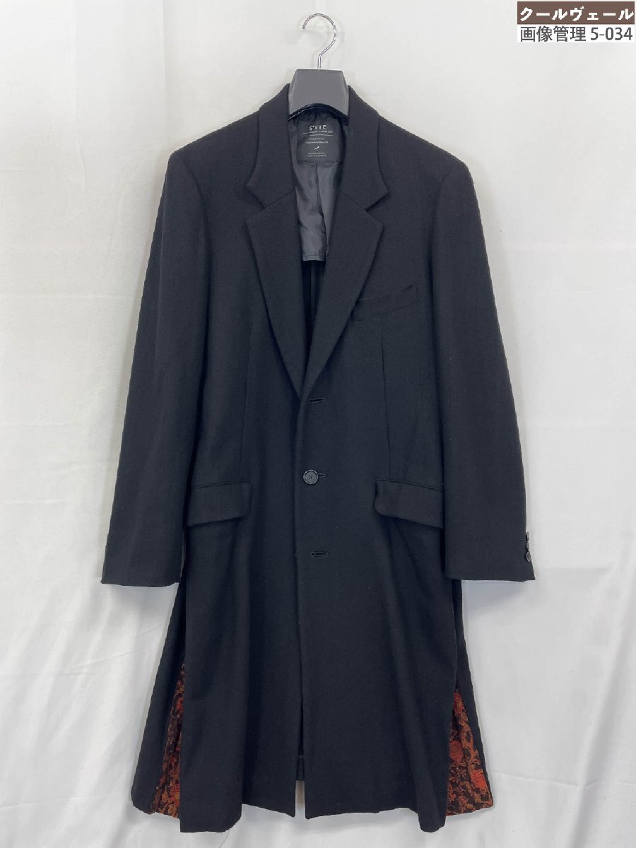 超美品【サイト ヨウジヤマモト】UV-J06-821 Thorny Jaquard Gusseted Hem Long Jacket 切替 チェスタコート (メンズ) 3 黒系 ◇17MW4217◇_画像1