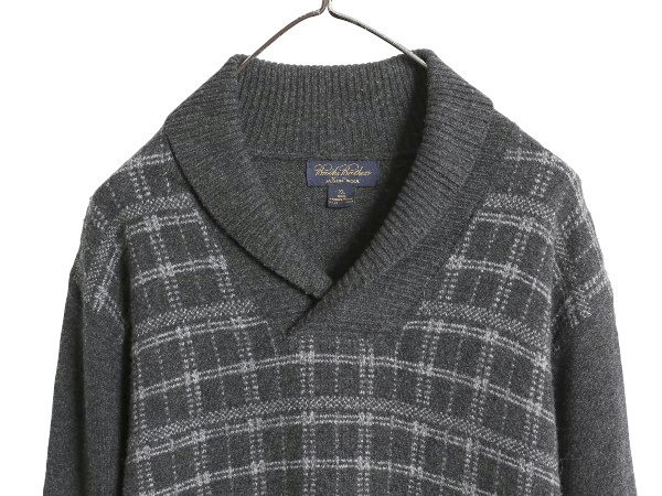  Brooks Brothers Saxo n шерсть шаль цвет вязаный свитер мужской XL / б/у одежда проверка тянуть over Monotone большой размер 
