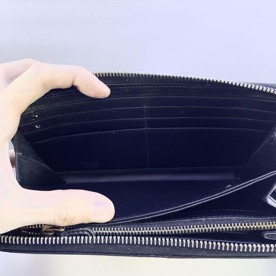 PRADA длинный кошелек раунд Zip черный safia-no