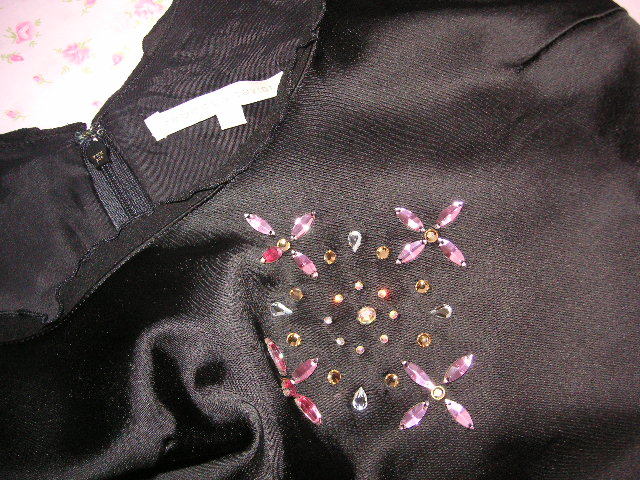 rebecca taylor レベッカテイラー 黒 ブラック ピンク ゴールド オーロラ クリア ラインストーン 花 フラワー ビジュー ワンピース _画像7