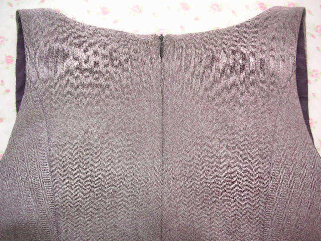 rebecca taylor レベッカテイラー インポート ボルドー パープル ウール ヘリンボーンツイード レース リボン ワンピース_画像8