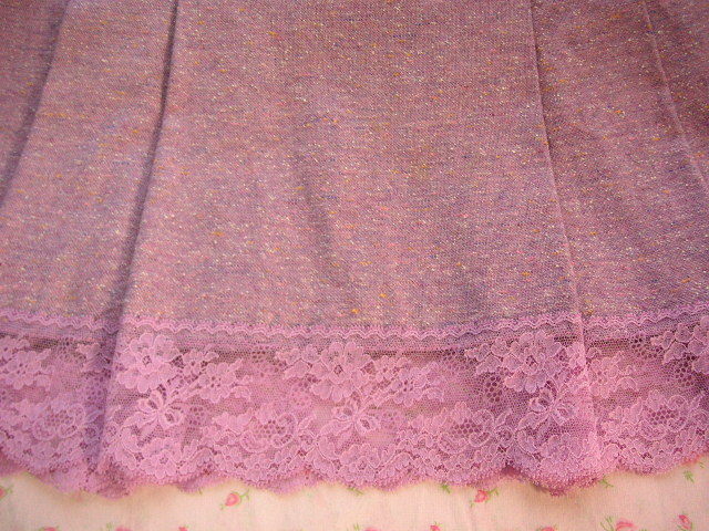 rebecca taylor レベッカテイラー ピンク × パープル ツイード 花柄 レース プリーツ スカート _画像5