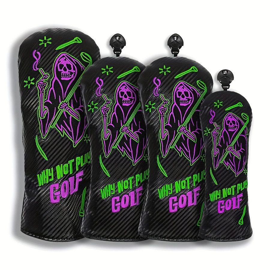 ゴルフ ヘッドカバー ウッド用 1+3+5+UT 4点セット 刺繍　スポーツ ブラック 11xc005 保護カバー_画像1