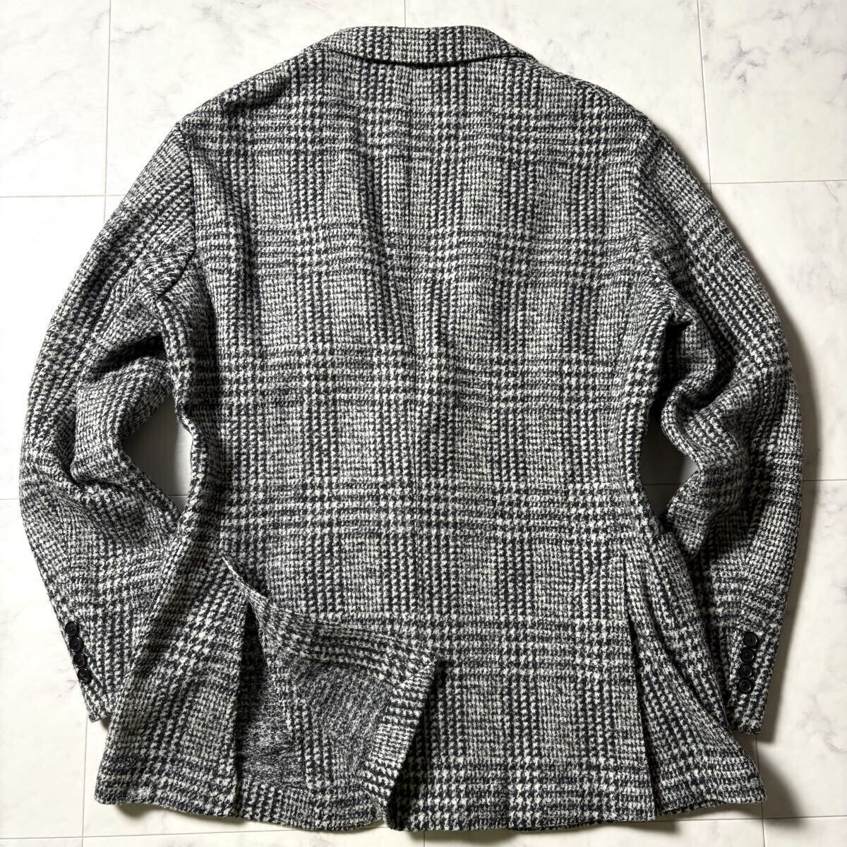 XLサイズ●MACKINTOSH LONDON マッキントッシュ ロンドン グレンチェック テーラードジャケット アンコン ウール 42 黒×白 秋冬 メンズ_画像4