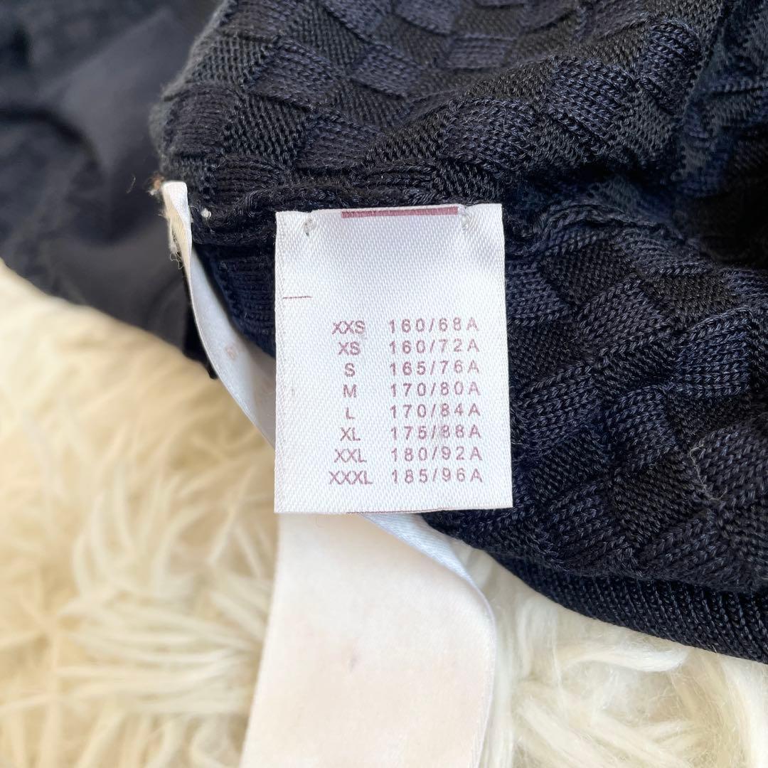 XL相当●LOUIS VUITTON ルイヴィトン 【圧巻のダミエ総柄 シルク100%】 ニット Vネック セーター ダークネイビー 濃紺 メンズ 長袖_画像8