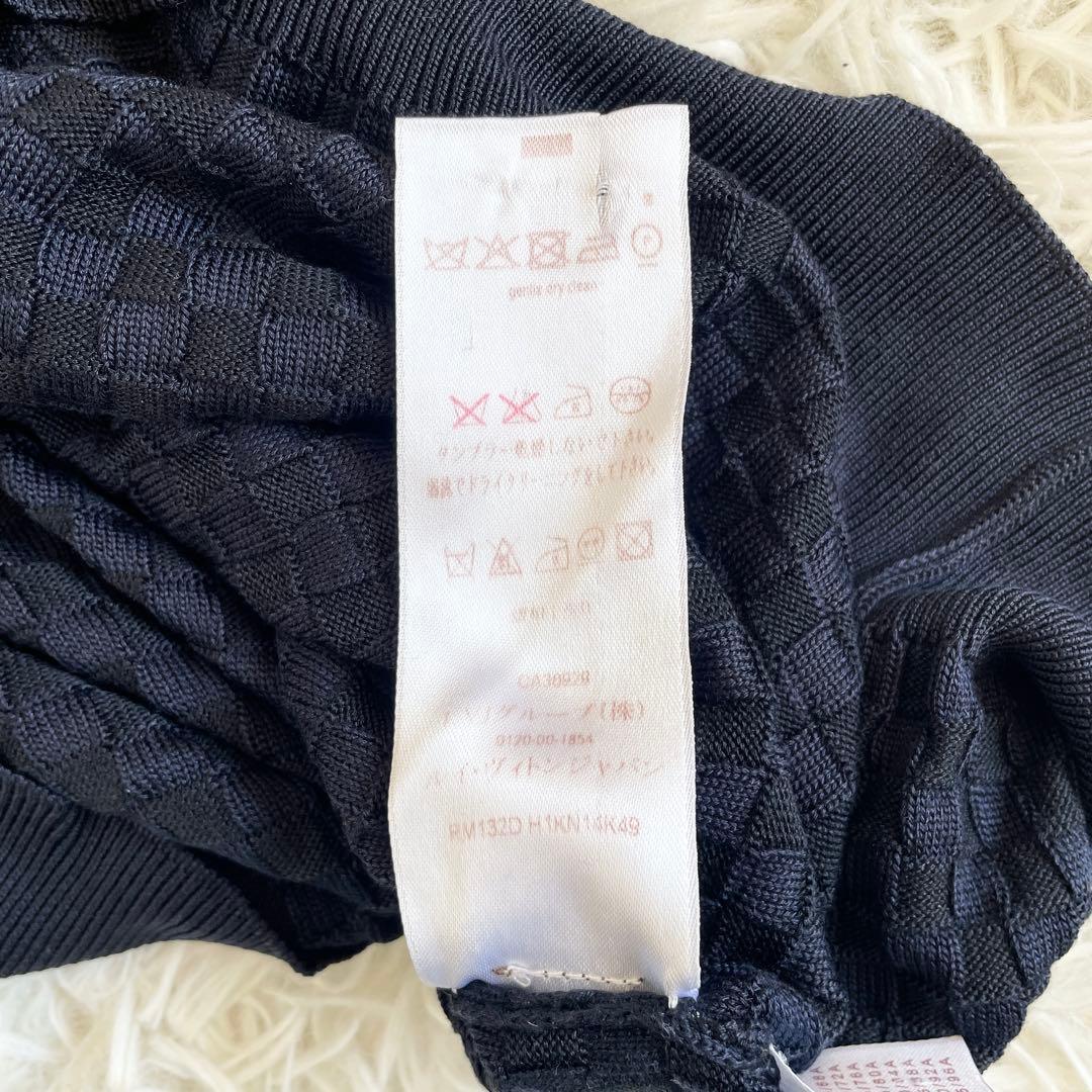 XL相当●LOUIS VUITTON ルイヴィトン 【圧巻のダミエ総柄 シルク100%】 ニット Vネック セーター ダークネイビー 濃紺 メンズ 長袖_画像9