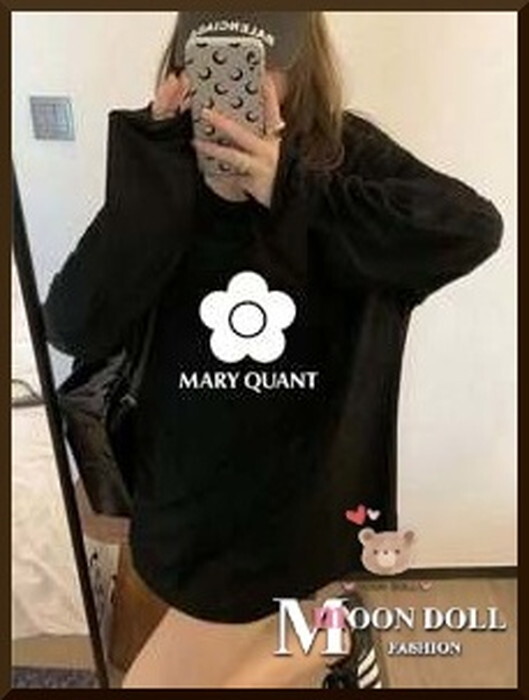 【～3L4L相当】Flower柄ロゴプリントTシャツ*黒_画像1