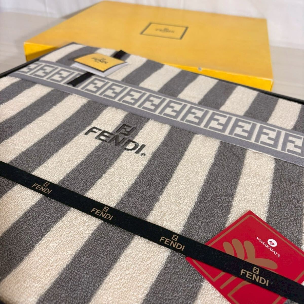 FENDI серый новый товар не использовался махровое покрывало хлопок 100% 140cm×200cm постельные принадлежности высший класс бренд FF рисунок одиночный размер редкий подлинная вещь редкость Zucca рисунок 