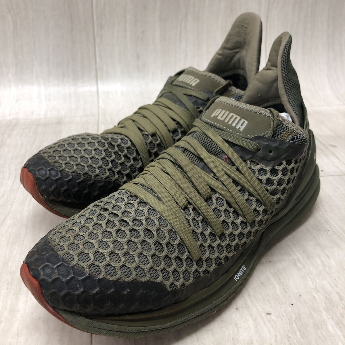 M345 FN-251121-1652 PUMA プーマ IGNITE LIMITLESS NETFIT イグナイト リミットレス ランニングシューズ オリーブ メンズ 28cm_画像2