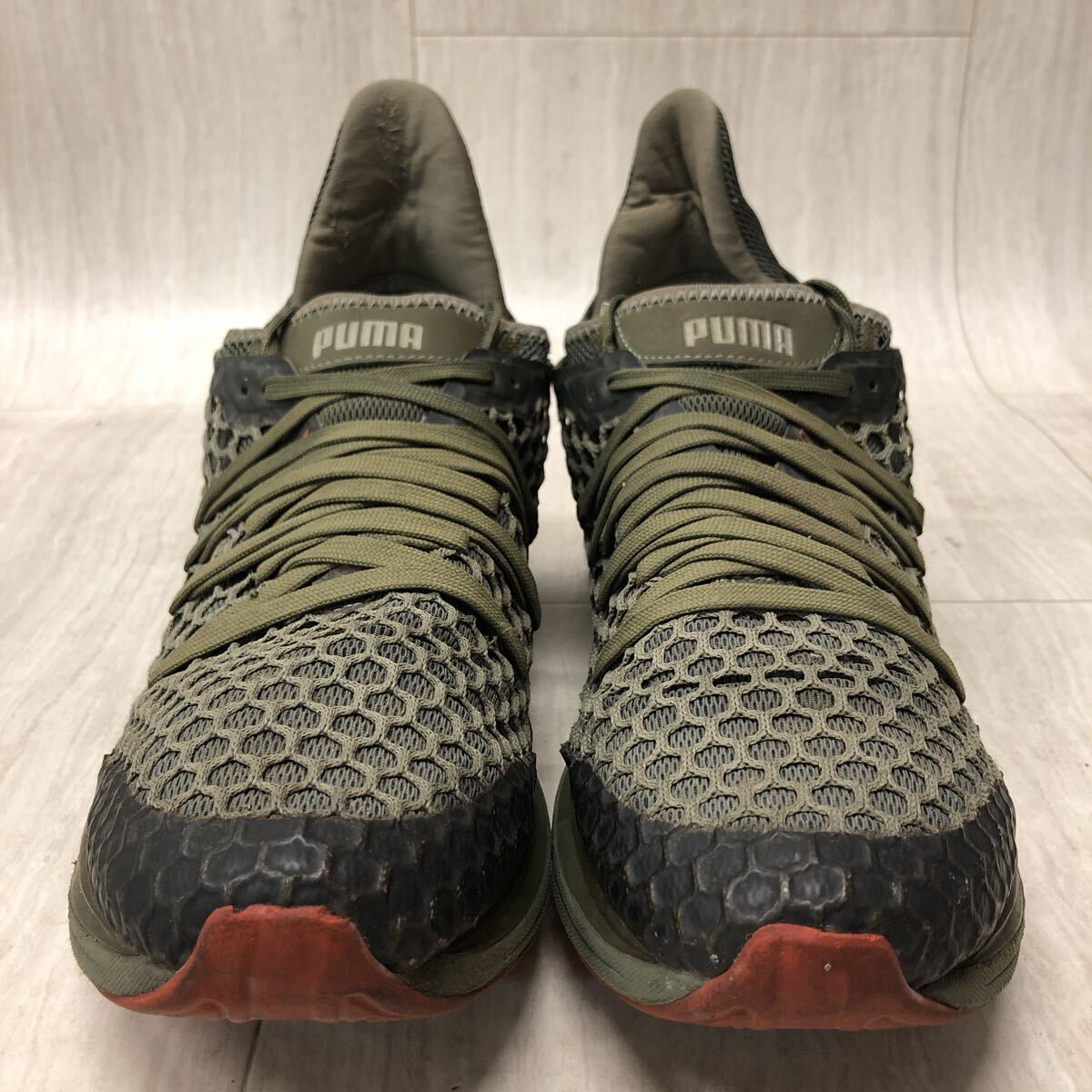 M345 FN-251121-1652 PUMA プーマ IGNITE LIMITLESS NETFIT イグナイト リミットレス ランニングシューズ オリーブ メンズ 28cm_画像3