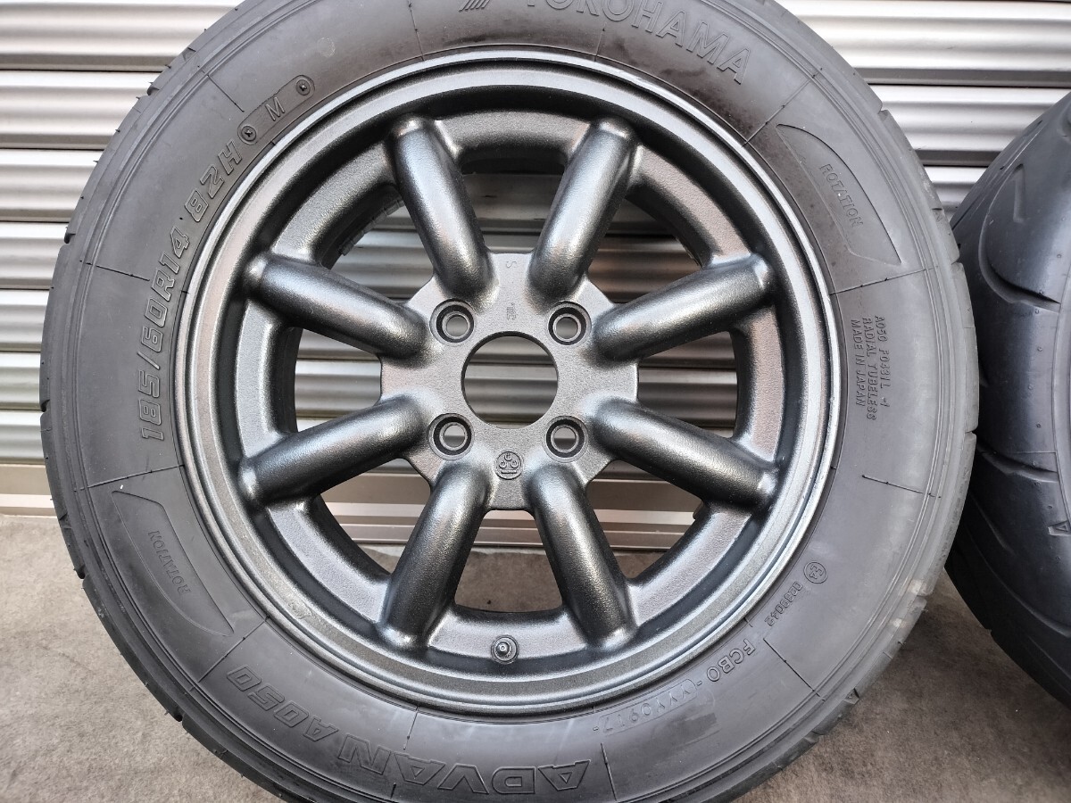 ワタナベ F8F 14インチ 14×6J 4H PCD100 約+36 ADVAN A050 185/60R14★ガンメタ再塗装 エイトスポーク 8 シビック ロードスター等 当時物_画像2
