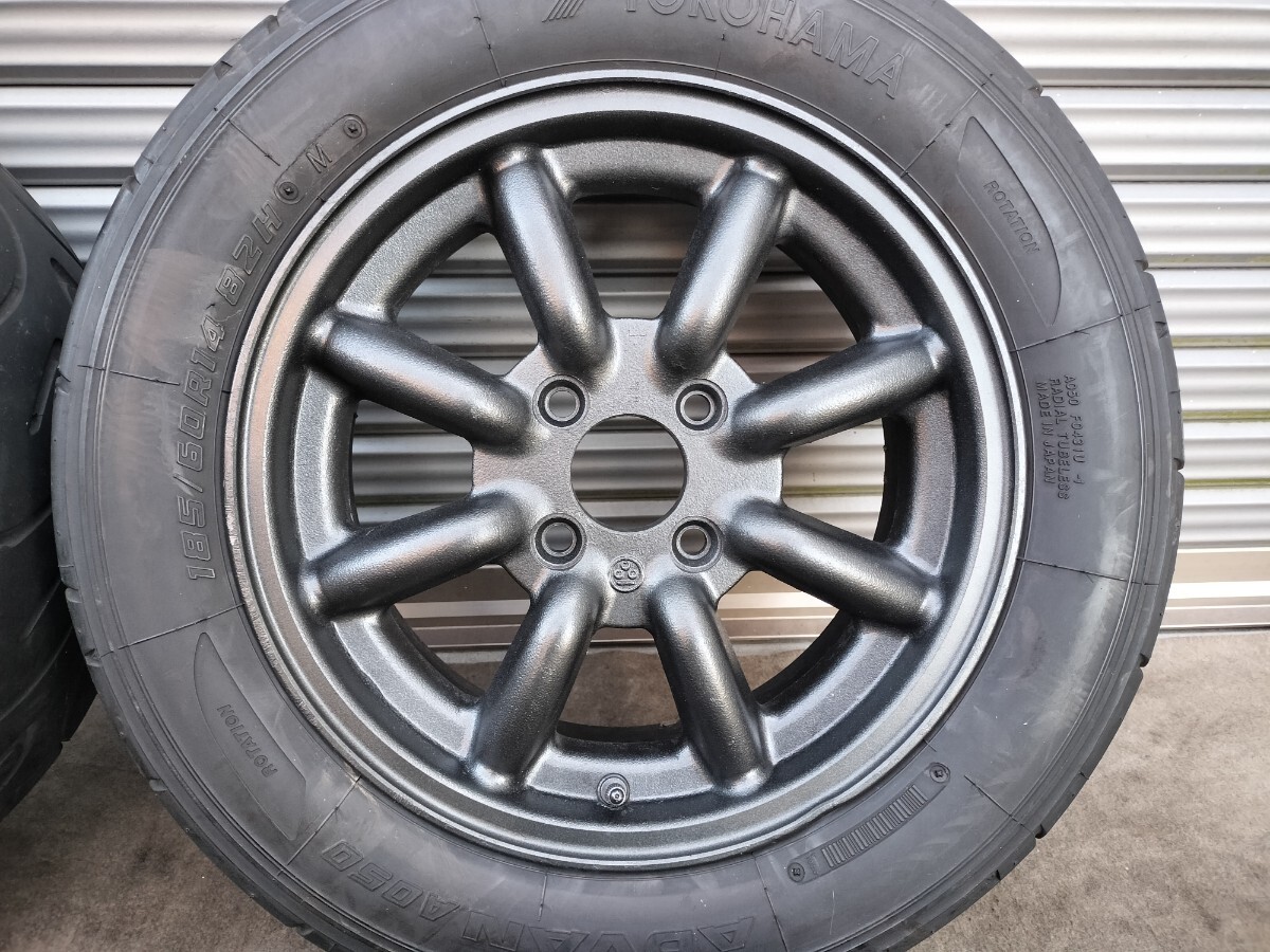 ワタナベ F8F 14インチ 14×6J 4H PCD100 約+36 ADVAN A050 185/60R14★ガンメタ再塗装 エイトスポーク 8 シビック ロードスター等 当時物_画像3