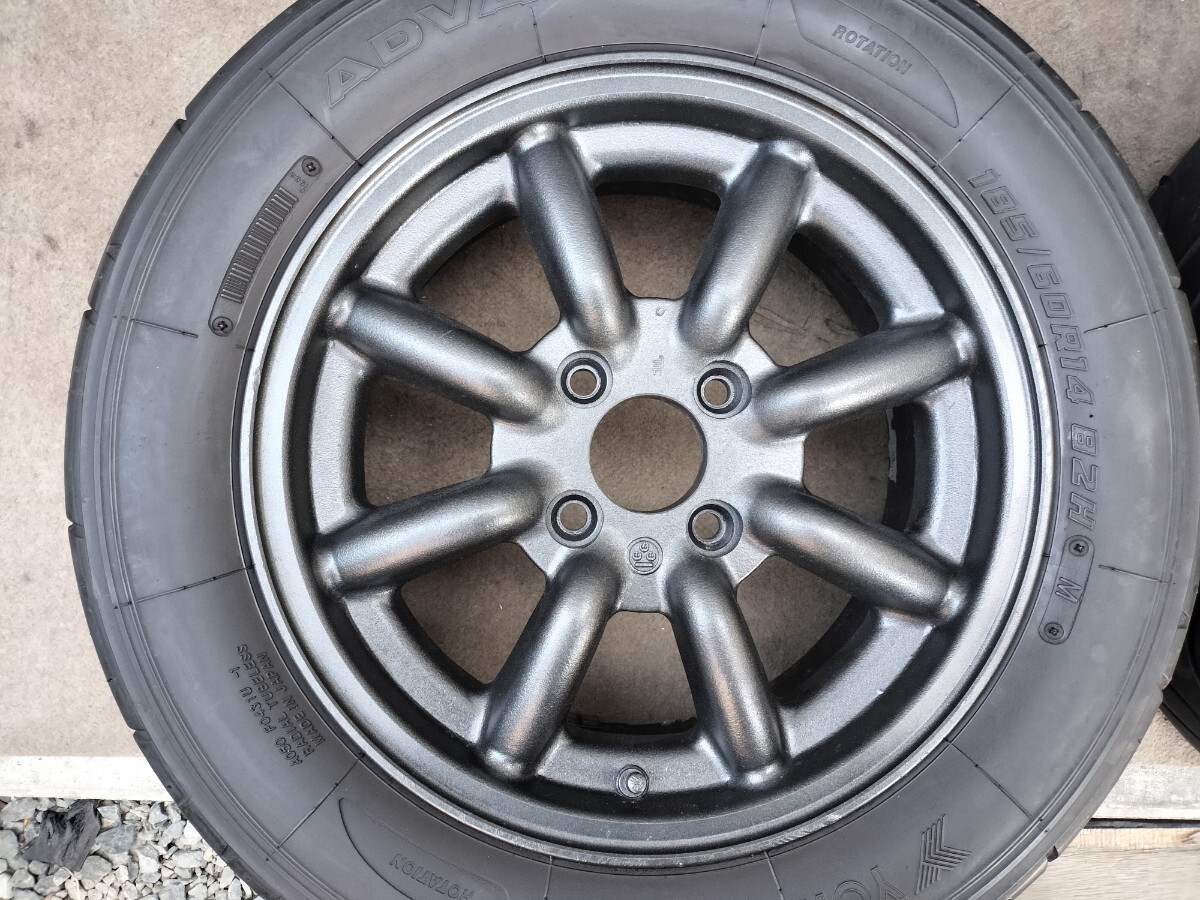 ワタナベ F8F 14インチ 14×6J 4H PCD100 約+36 ADVAN A050 185/60R14★ガンメタ再塗装 エイトスポーク 8 シビック ロードスター等 当時物_画像4