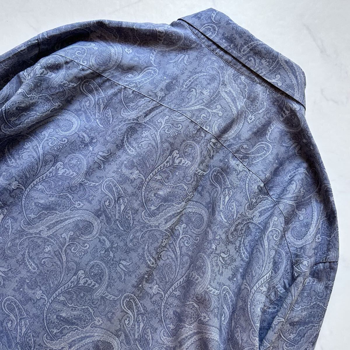 極美品 2XL相当◎エトロ ETRO ドレスシャツ 現行タグ ペイズリー柄 総柄 ワイドカラー 長袖 近年モデル イタリア製 メンズ ネイビー系 紺44_画像8