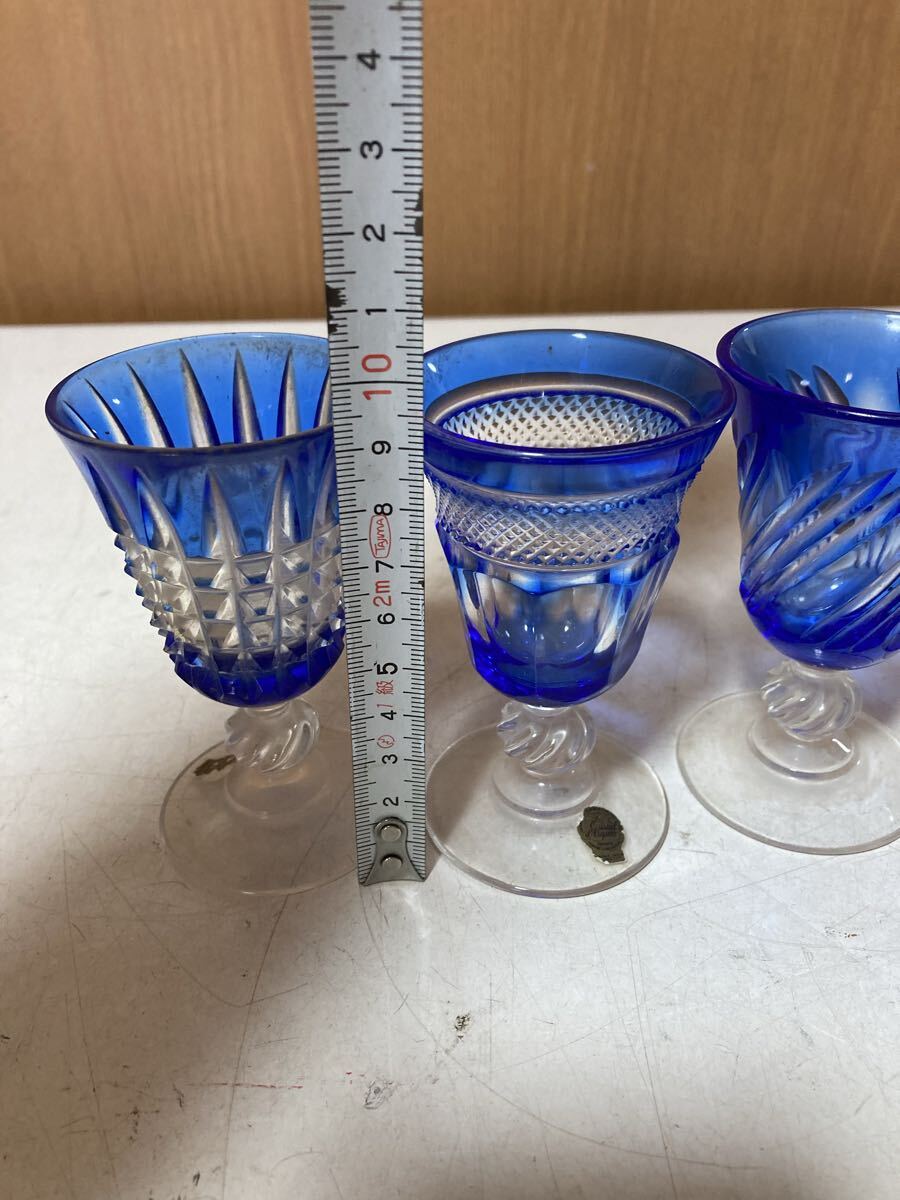 切子 グラス ブルー 江戸切子 酒器 ワイングラス 切子グラス 青 ガラス まとめて　コレクション　保管品_画像2