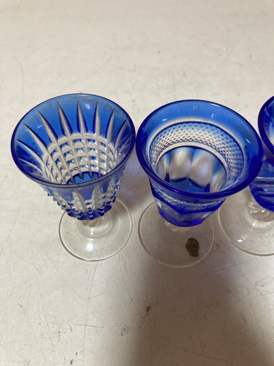 切子 グラス ブルー 江戸切子 酒器 ワイングラス 切子グラス 青 ガラス まとめて　コレクション　保管品_画像3