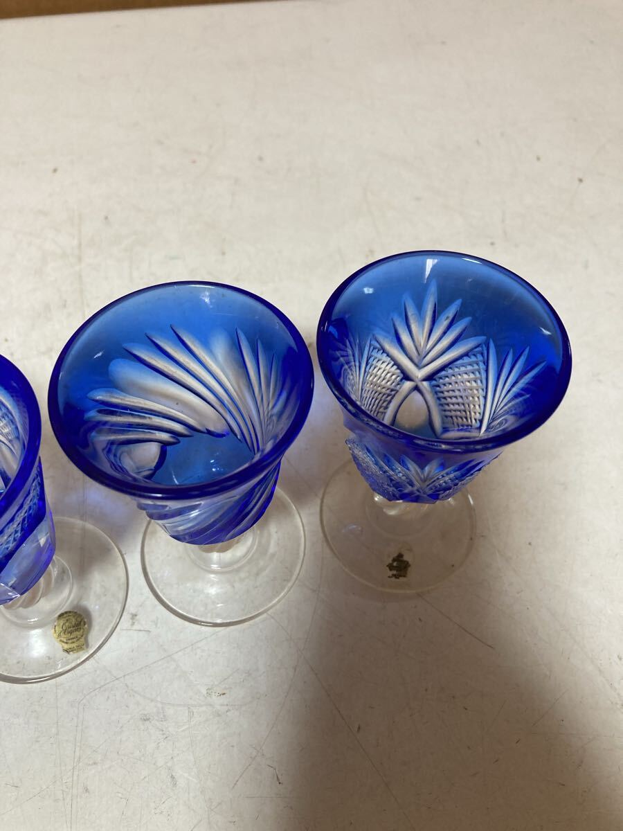 切子 グラス ブルー 江戸切子 酒器 ワイングラス 切子グラス 青 ガラス まとめて　コレクション　保管品_画像4