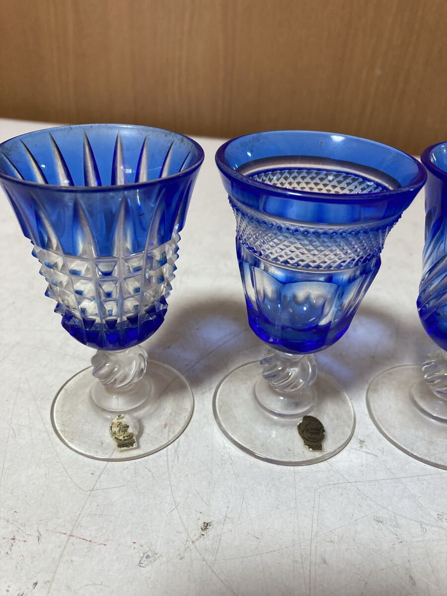 切子 グラス ブルー 江戸切子 酒器 ワイングラス 切子グラス 青 ガラス まとめて　コレクション　保管品_画像6