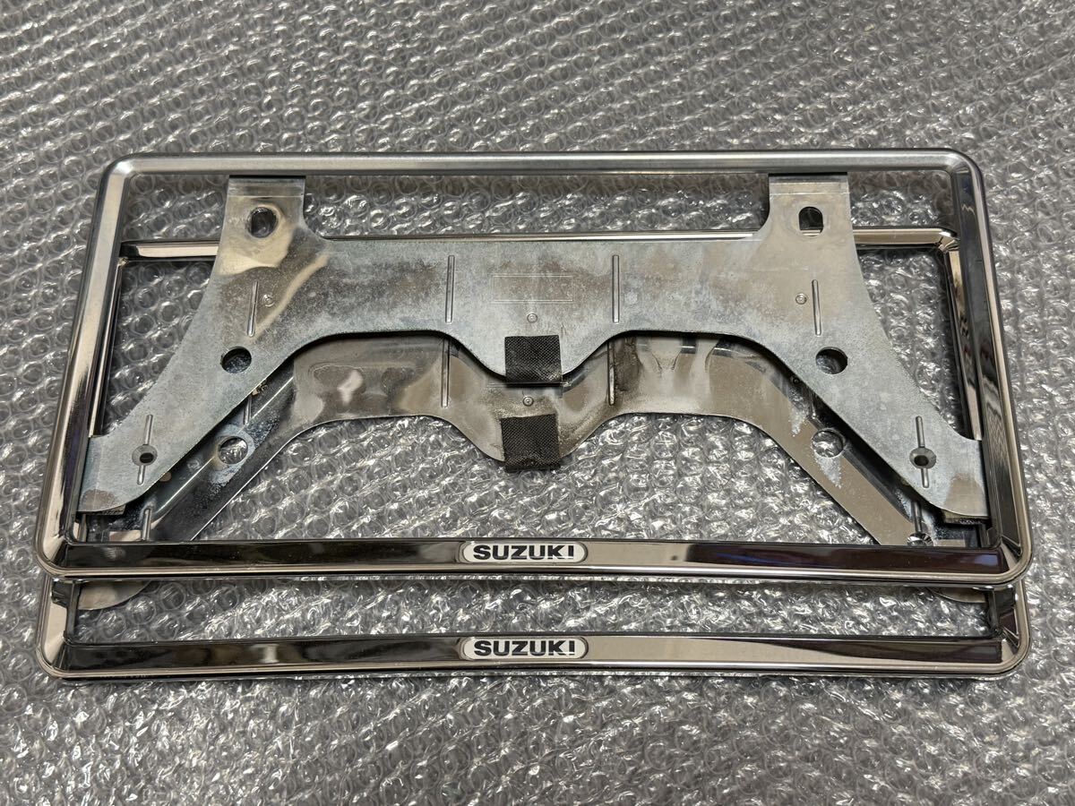 15-1 送料込み スズキ純正オプション メッキ ナンバーフレーム フロント リア 前後セット_画像1