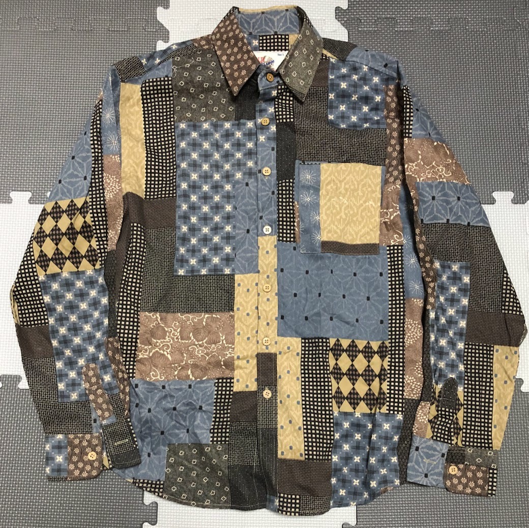 OLD WORK change well パッチワーク 長袖シャツ Lサイズ_画像1