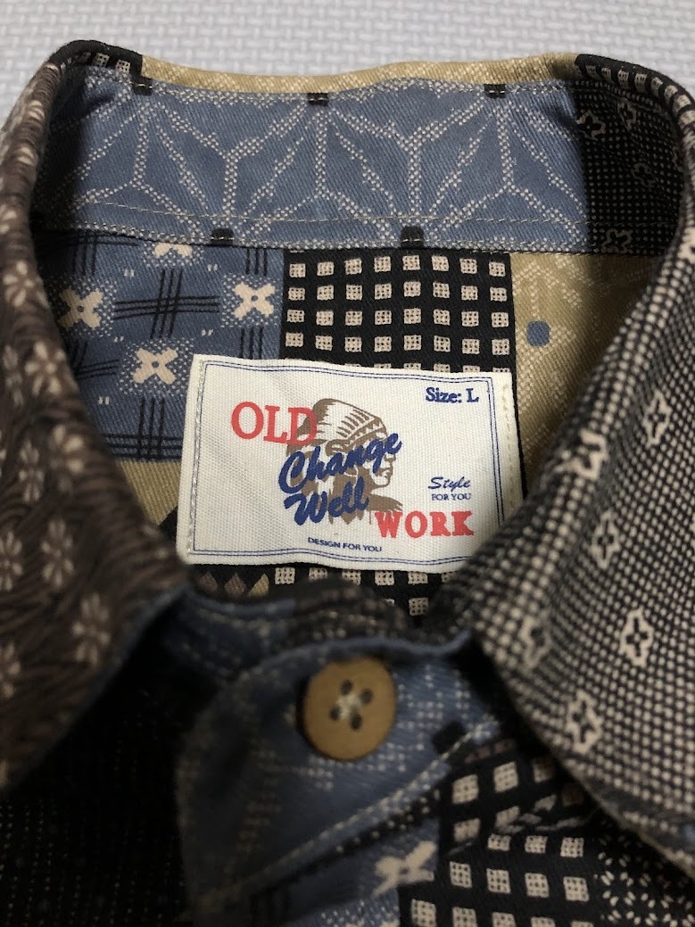 OLD WORK change well パッチワーク 長袖シャツ Lサイズ_画像2