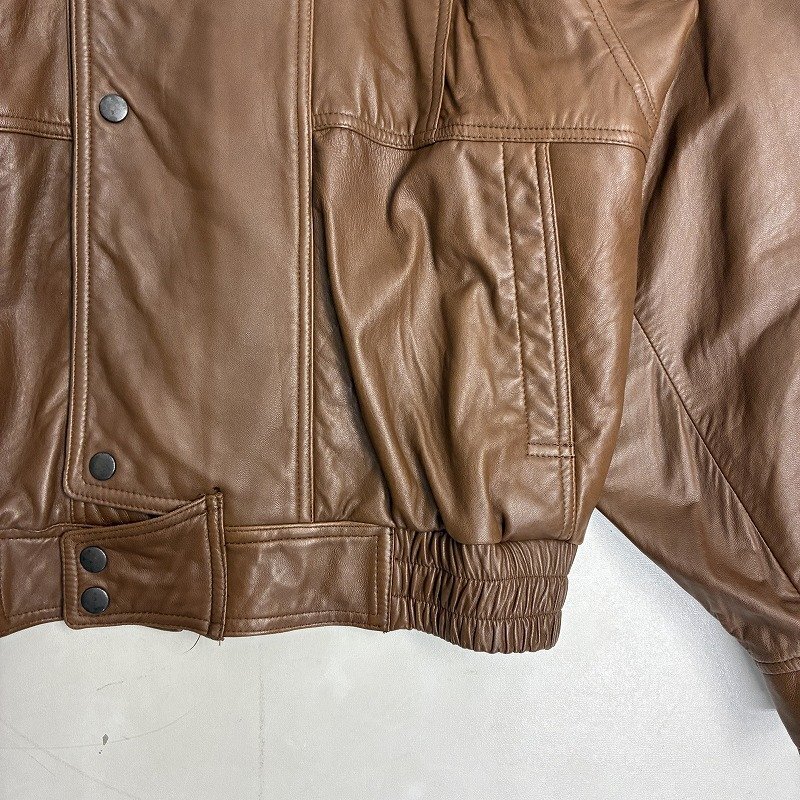 ◆ BARONECE バロネーゼ レザージャケット ノーカラー アウター フロントジップ ボタン 肩パッド 古着 羊革 ブラウン サイズM メンズ_画像4