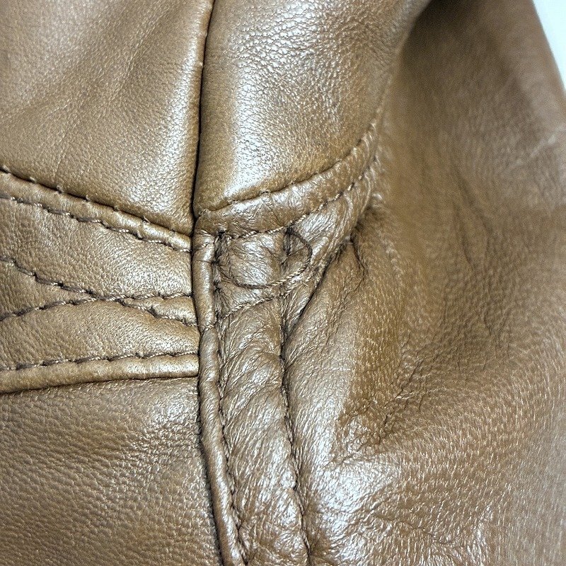 ◆ BARONECE バロネーゼ レザージャケット ノーカラー アウター フロントジップ ボタン 肩パッド 古着 羊革 ブラウン サイズM メンズ_画像8