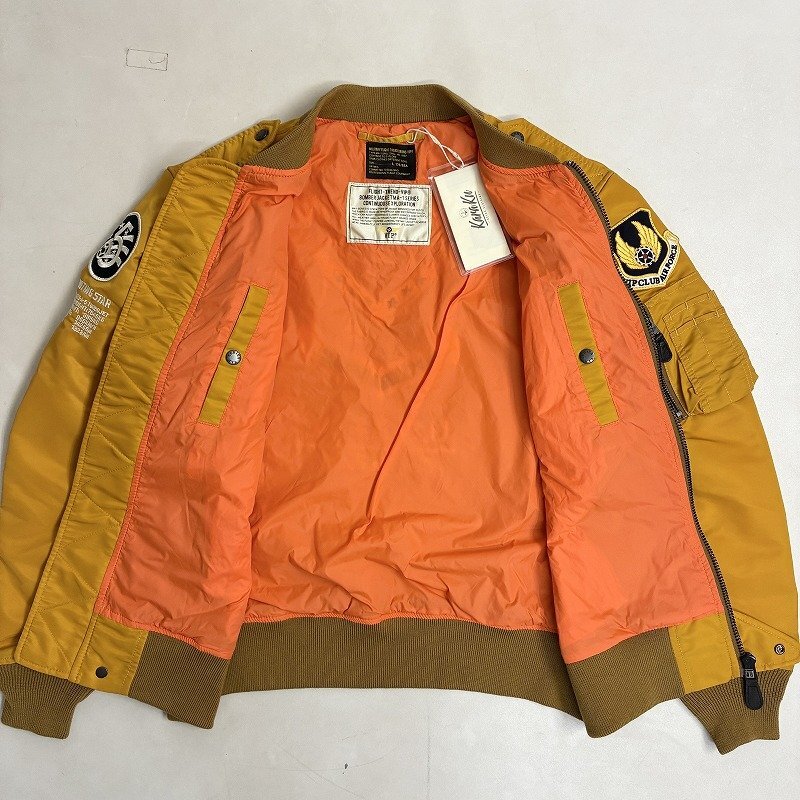 ◆ KaraKu VIP CLUB ブルゾン タグ付き U.S.AIRFORCE パッチ付き フライトジャケット MA-1 古着 ナイロン イエロー サイズL メンズ 0.68kg_画像6