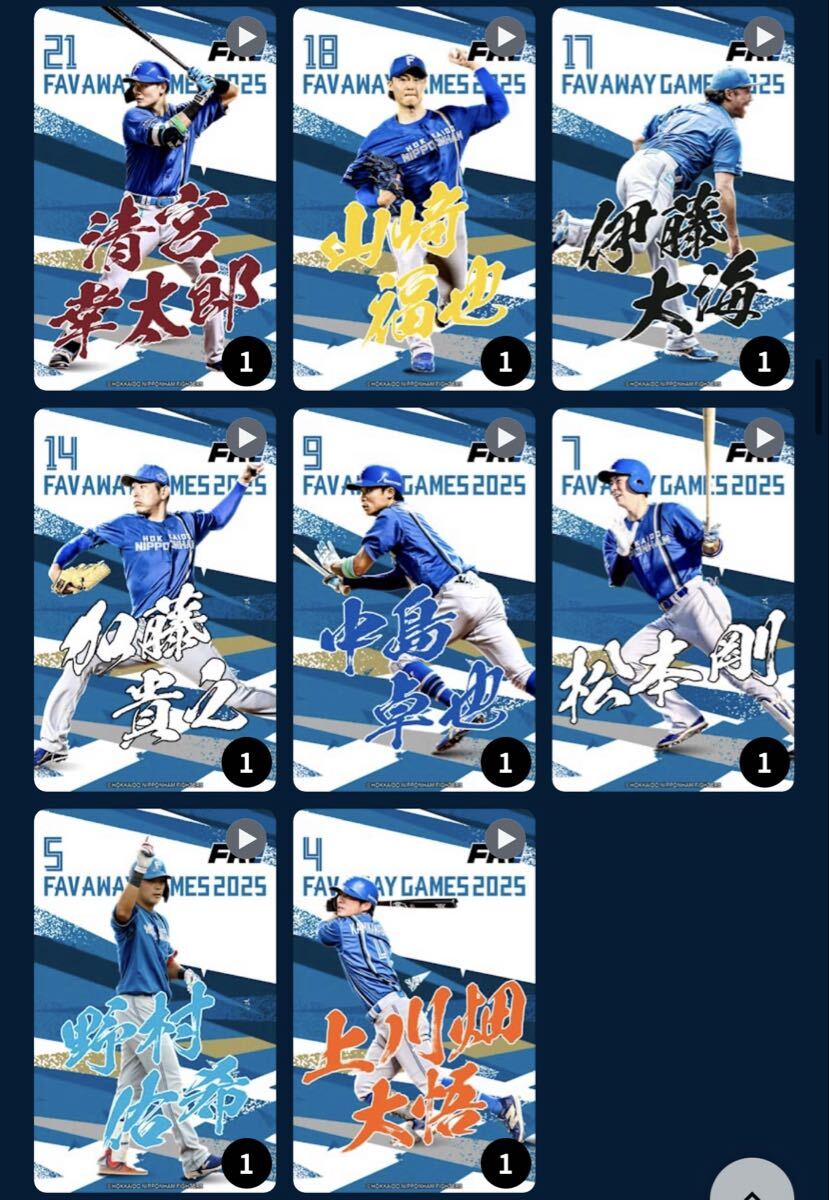 ファイターズトレカ　2025 FAVビジター応援デー限定トレカ　全20種　パスワードのみ_画像3