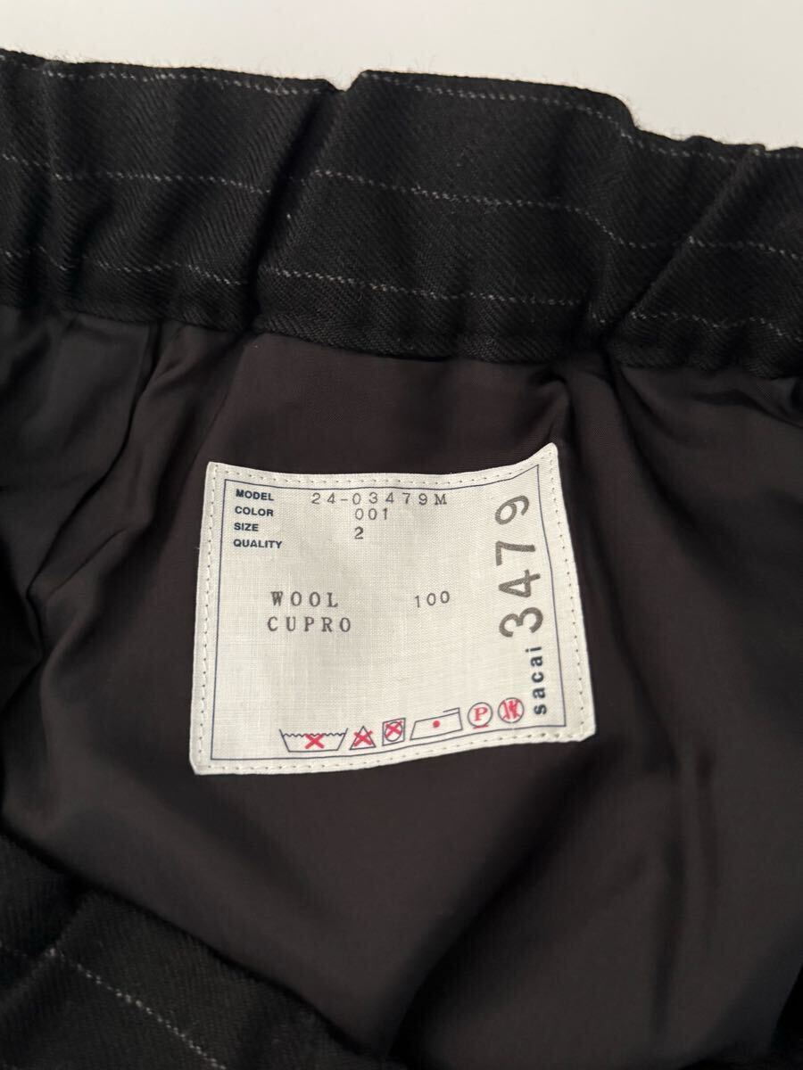 sacai 24aw Chalk Stripe Pants ワイドパンツ Black _画像4