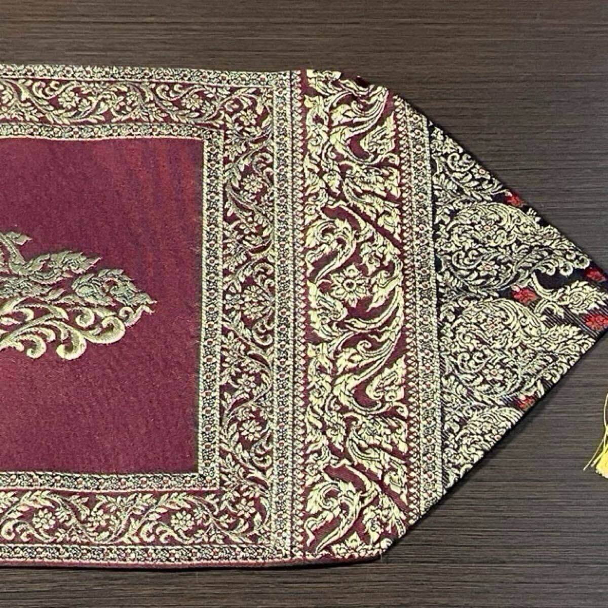 ★タイシルク アジアン象柄 テーブルランナー・ベッドランナー(海老茶色)★_画像6