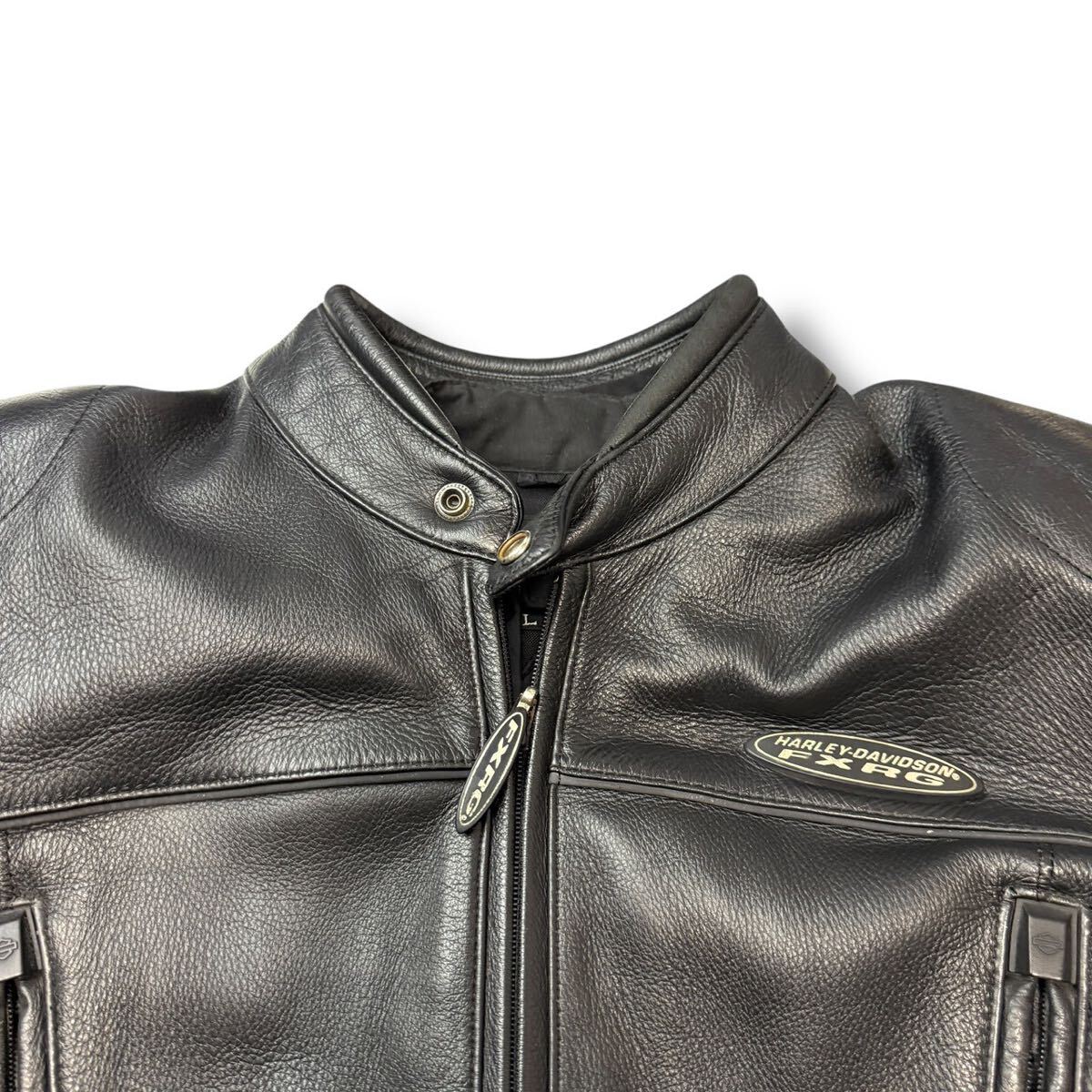 1514 希少L ハーレーダビットソン Harley Davidson 中綿ライナー シングルライダースジャケット レザー バイクウェア プロテクター 黒 本革_画像3