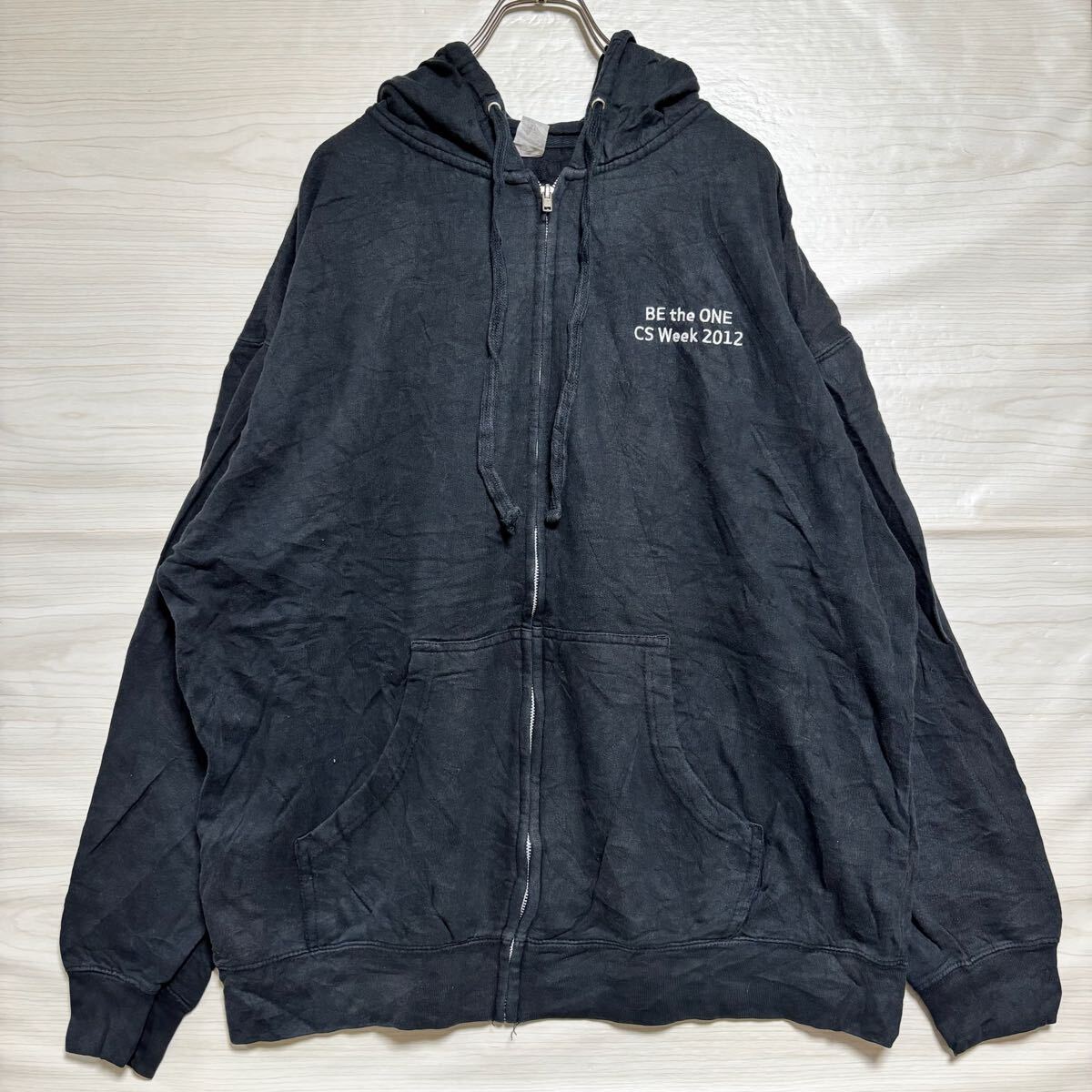 VINTAGE ヴィンテージ ジップパーカー ジップアップ スウェット フーディー サイズXL ブラック 黒 コットン メンズ トップス(41)_画像1